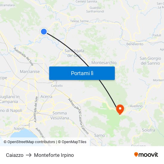 Caiazzo to Monteforte Irpino map