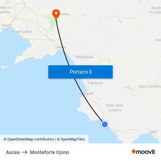 Ascea to Monteforte Irpino map