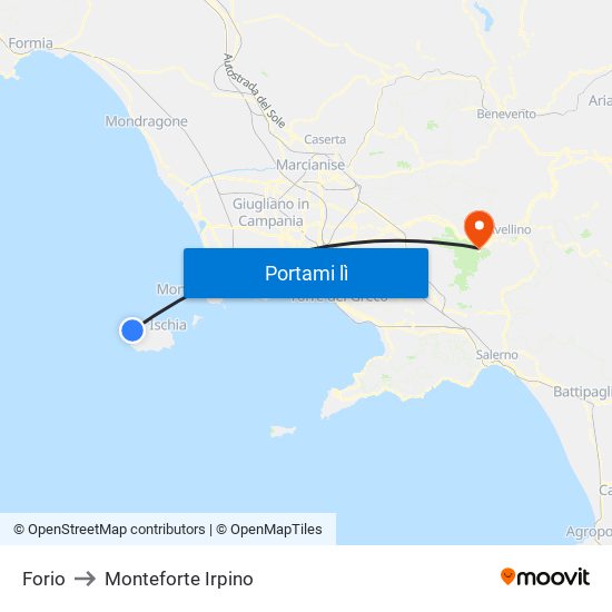 Forio to Monteforte Irpino map