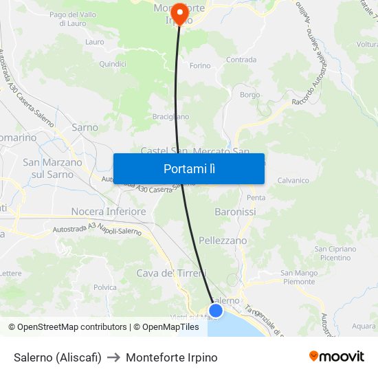 Salerno (Aliscafi) to Monteforte Irpino map