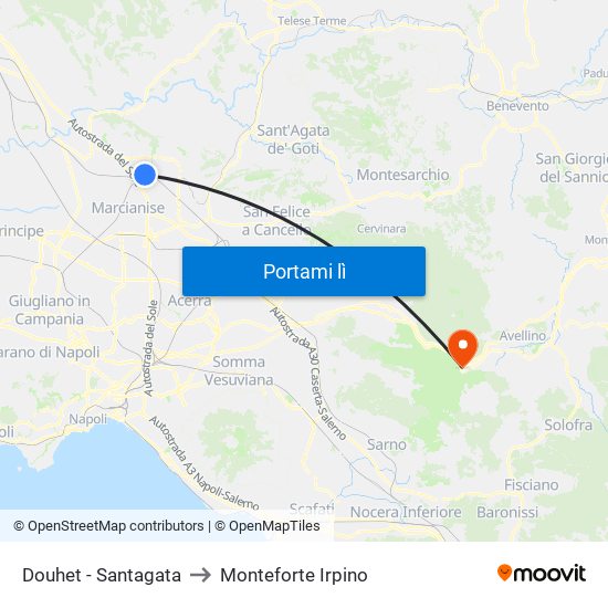 Douhet - Santagata to Monteforte Irpino map
