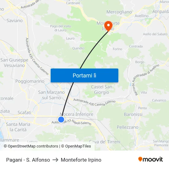 Pagani - S. Alfonso to Monteforte Irpino map