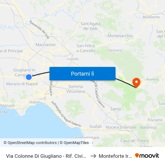 Via Colonne Di Giugliano - Rif. Civico N° 44 to Monteforte Irpino map