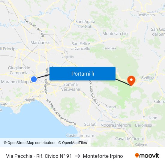 Via Pecchia - Rif. Civico N° 91 to Monteforte Irpino map