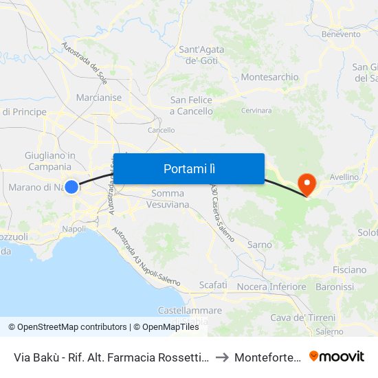 Via Bakù - Rif. Alt. Farmacia Rossetti Adiacente P.T. to Monteforte Irpino map