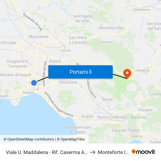 Viale U. Maddalena - Rif. Caserma Aeronautica to Monteforte Irpino map