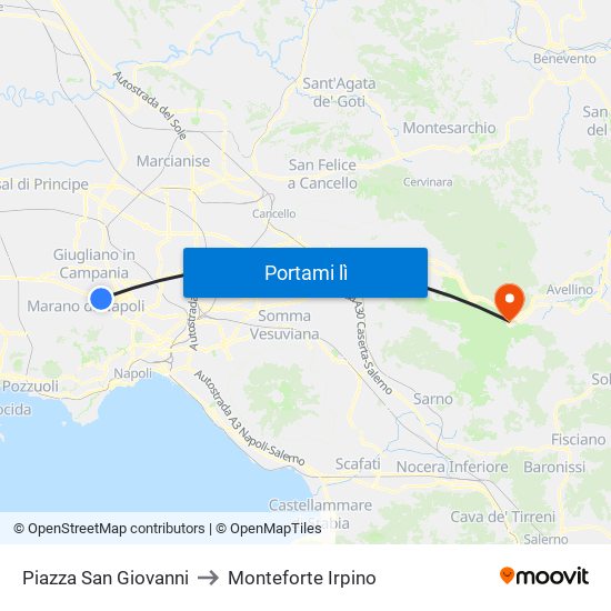 Piazza San Giovanni to Monteforte Irpino map