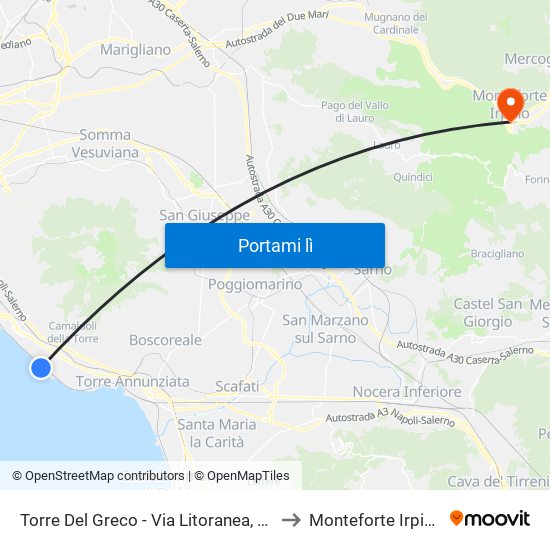 Torre Del Greco - Via Litoranea, 70 to Monteforte Irpino map