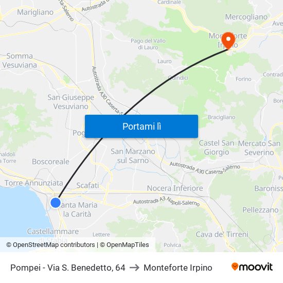 Pompei - Via S. Benedetto, 64 to Monteforte Irpino map