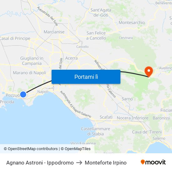 Agnano Astroni - Ippodromo to Monteforte Irpino map