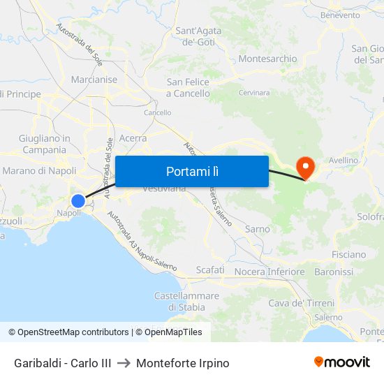 Garibaldi - Carlo III to Monteforte Irpino map