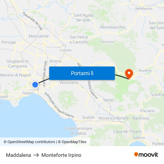 Maddalena to Monteforte Irpino map