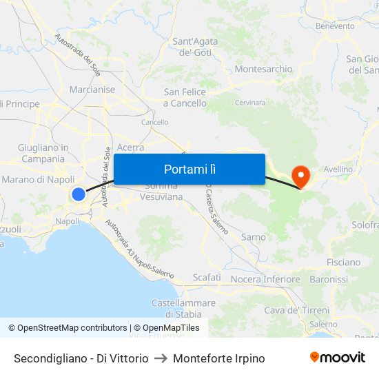 Secondigliano - Di Vittorio to Monteforte Irpino map