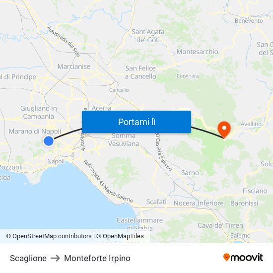 Scaglione to Monteforte Irpino map