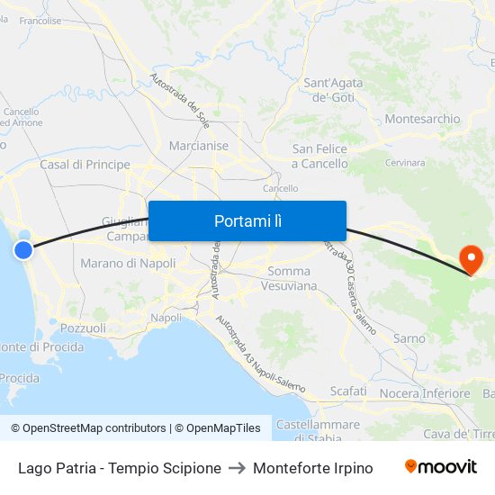 Lago Patria - Tempio Scipione to Monteforte Irpino map