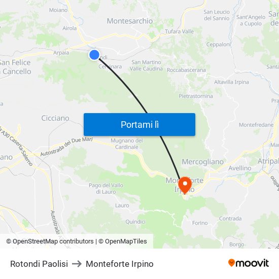 Rotondi Paolisi to Monteforte Irpino map