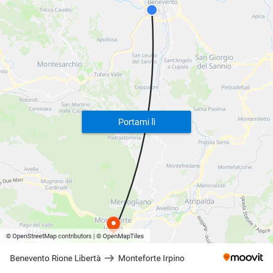 Benevento Rione Libertà to Monteforte Irpino map