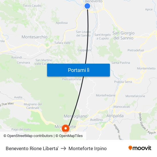 Benevento Rione Liberta' to Monteforte Irpino map