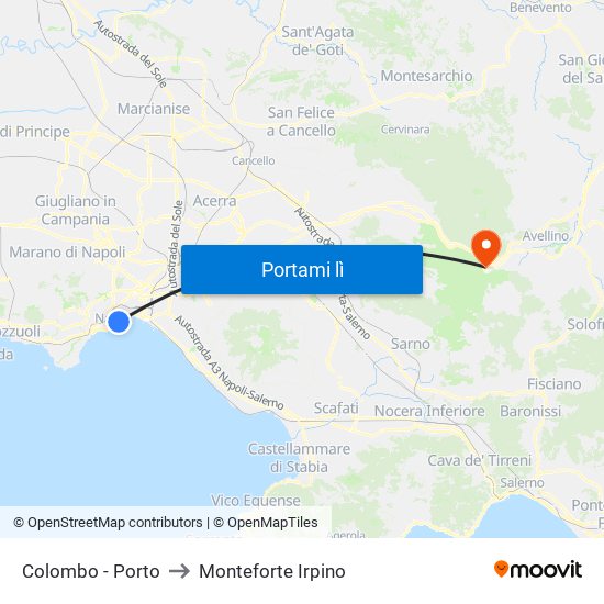 Colombo - Porto to Monteforte Irpino map