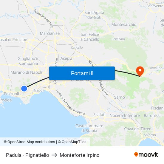 Padula - Pignatiello to Monteforte Irpino map