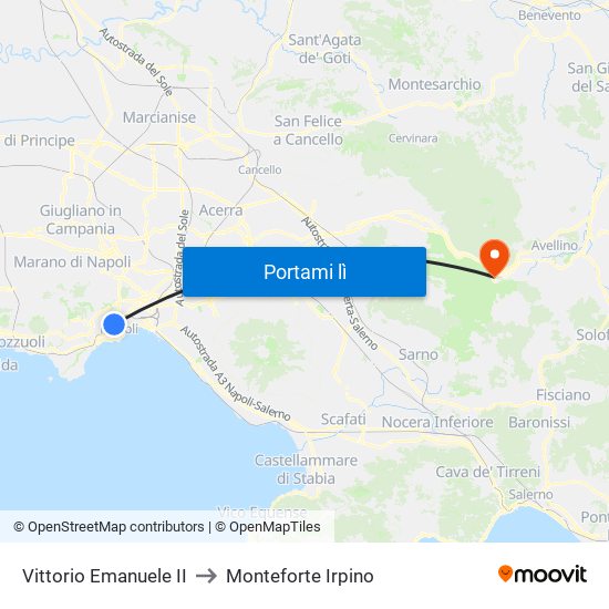 Vittorio Emanuele II to Monteforte Irpino map