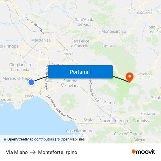 Via Miano to Monteforte Irpino map