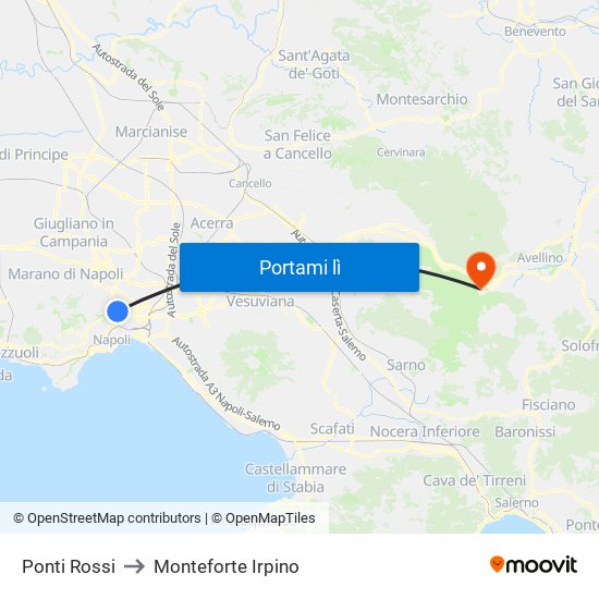 Ponti Rossi to Monteforte Irpino map