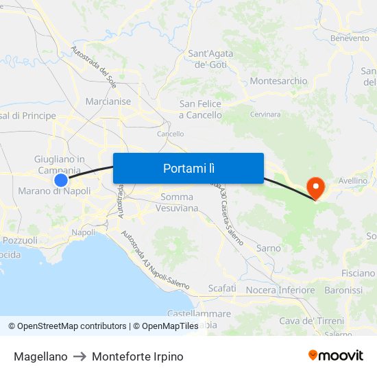 Magellano to Monteforte Irpino map