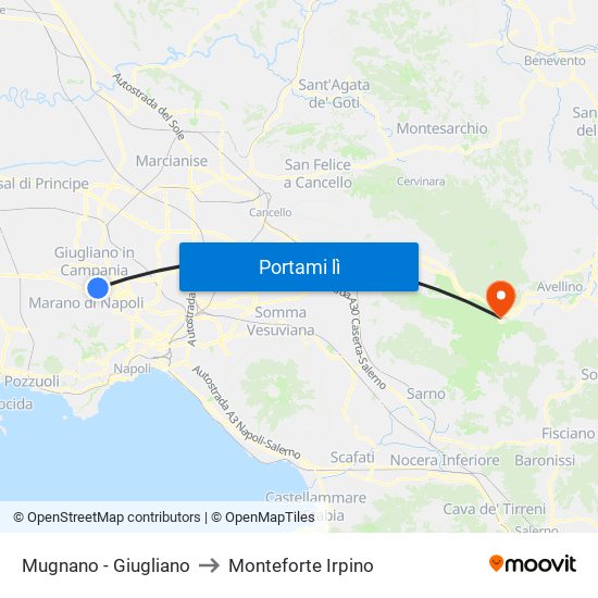 Mugnano - Giugliano to Monteforte Irpino map