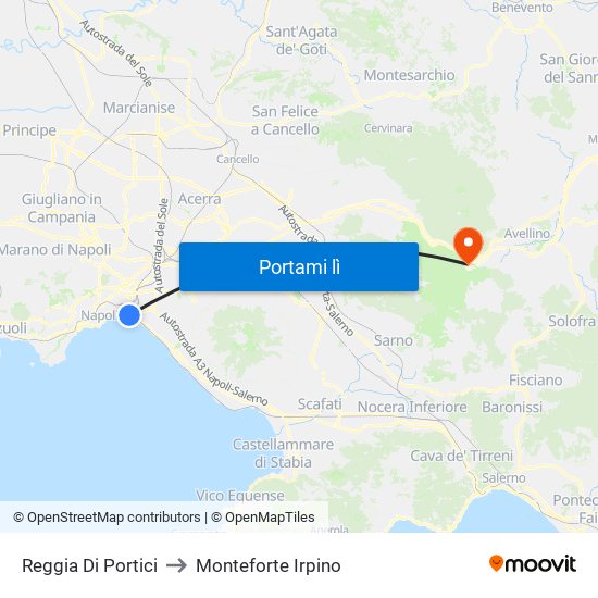 Reggia Di Portici to Monteforte Irpino map