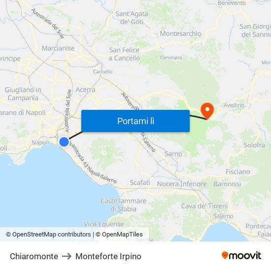 Chiaromonte to Monteforte Irpino map