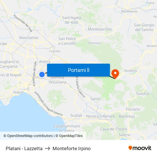 Platani - Lazzetta to Monteforte Irpino map