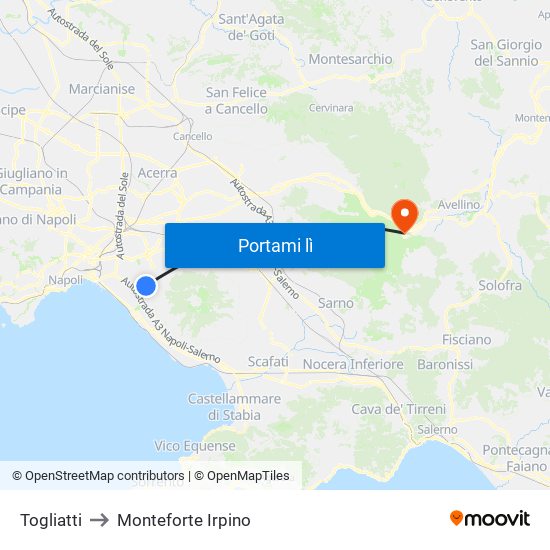 Togliatti to Monteforte Irpino map