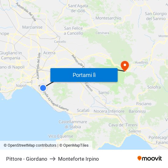 Pittore - Giordano to Monteforte Irpino map