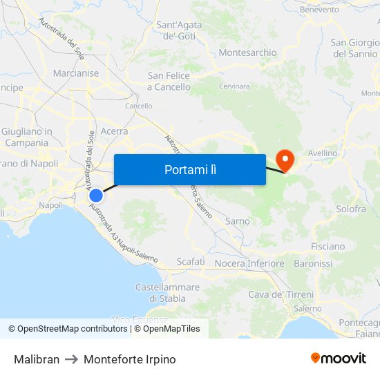 Malibran to Monteforte Irpino map