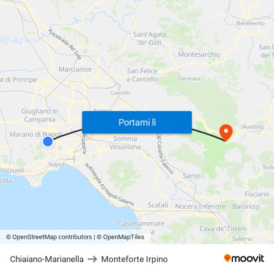 Chiaiano-Marianella to Monteforte Irpino map