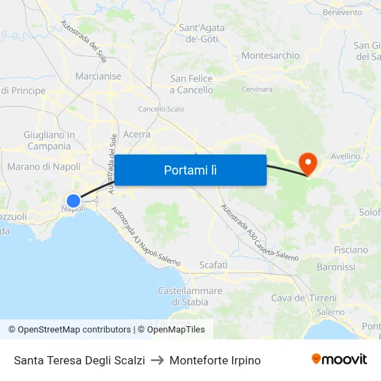 Santa Teresa Degli Scalzi to Monteforte Irpino map