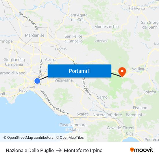 Nazionale Delle Puglie to Monteforte Irpino map