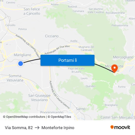 Via Somma, 82 to Monteforte Irpino map