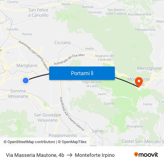 Via Masseria Mautone, 4b to Monteforte Irpino map