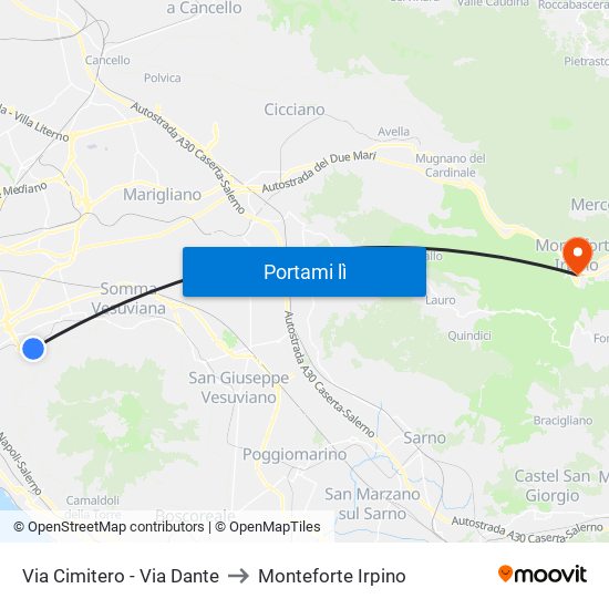 Via Cimitero - Via Dante to Monteforte Irpino map