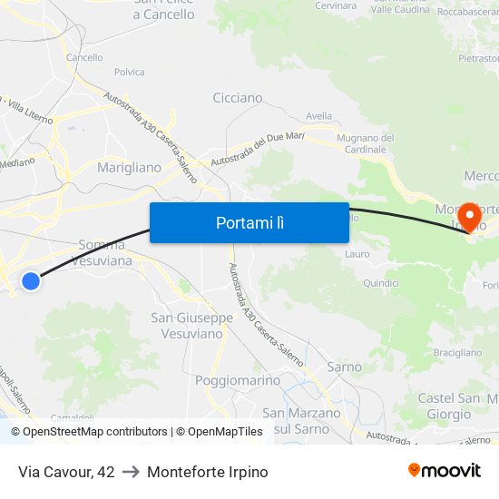 Via Cavour, 42 to Monteforte Irpino map