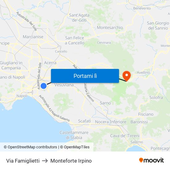 Via Famiglietti to Monteforte Irpino map