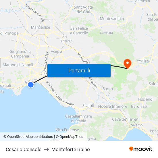 Cesario Console to Monteforte Irpino map