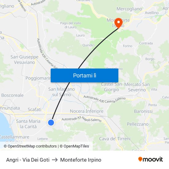 Angri - Via Dei Goti to Monteforte Irpino map