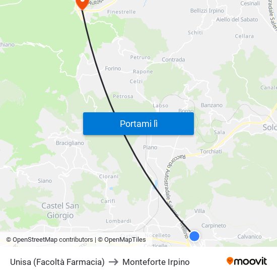 Unisa (Facoltà Farmacia) to Monteforte Irpino map