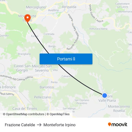 Frazione Catelde to Monteforte Irpino map