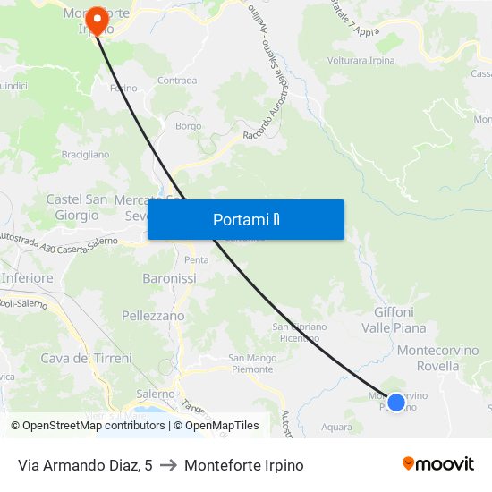 Via Armando Diaz, 5 to Monteforte Irpino map