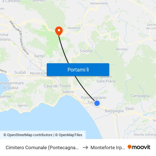Cimitero Comunale (Pontecagnano F.) to Monteforte Irpino map