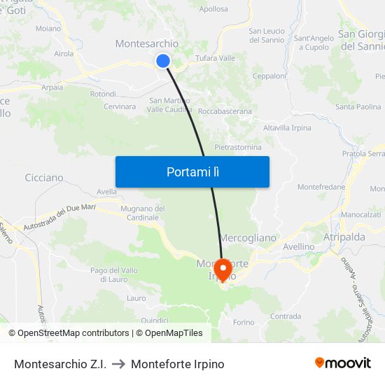 Montesarchio Z.I. to Monteforte Irpino map